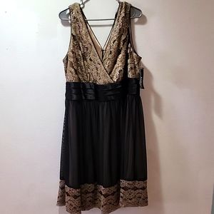 R&M Richards Gold and Black Lace Cocktail Dress